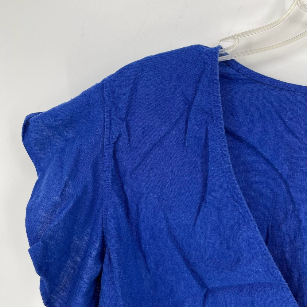 Ann Taylor Women's Blue Linen Blend Ruffle Sleeve Wrap Top Blouse Size XXL 2XL - Picture 3 of 5